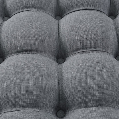 33" White Linen And Black Rolling Tufted Cocktail Ottoman