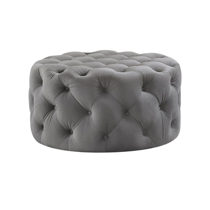 33" Blush Velvet And Black Rolling Tufted Round Cocktail Ottoman