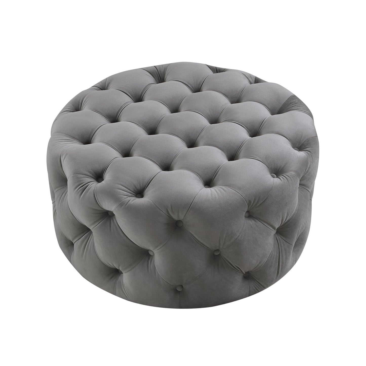 33" Blush Velvet And Black Rolling Tufted Round Cocktail Ottoman