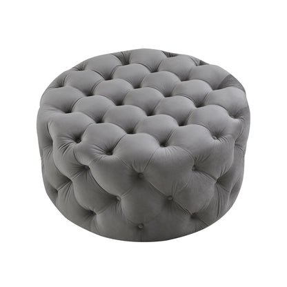 33" Blush Velvet And Black Rolling Tufted Round Cocktail Ottoman