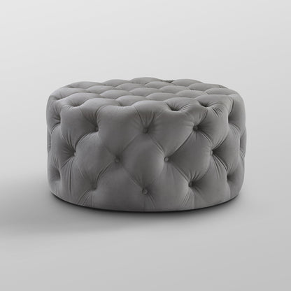 33" Blush Velvet And Black Rolling Tufted Round Cocktail Ottoman