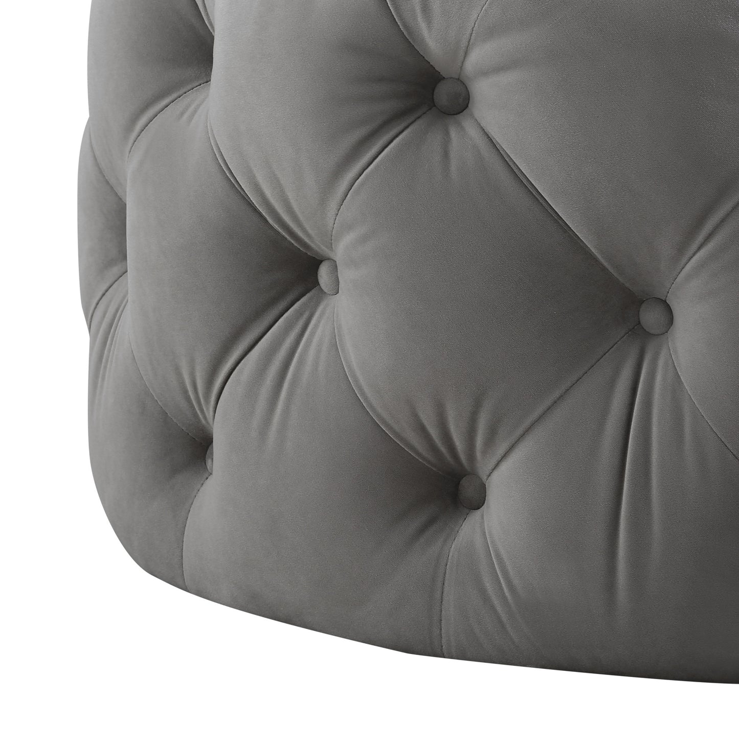 33" Blush Velvet And Black Rolling Tufted Round Cocktail Ottoman
