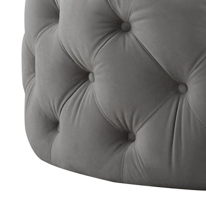 33" Blush Velvet And Black Rolling Tufted Round Cocktail Ottoman
