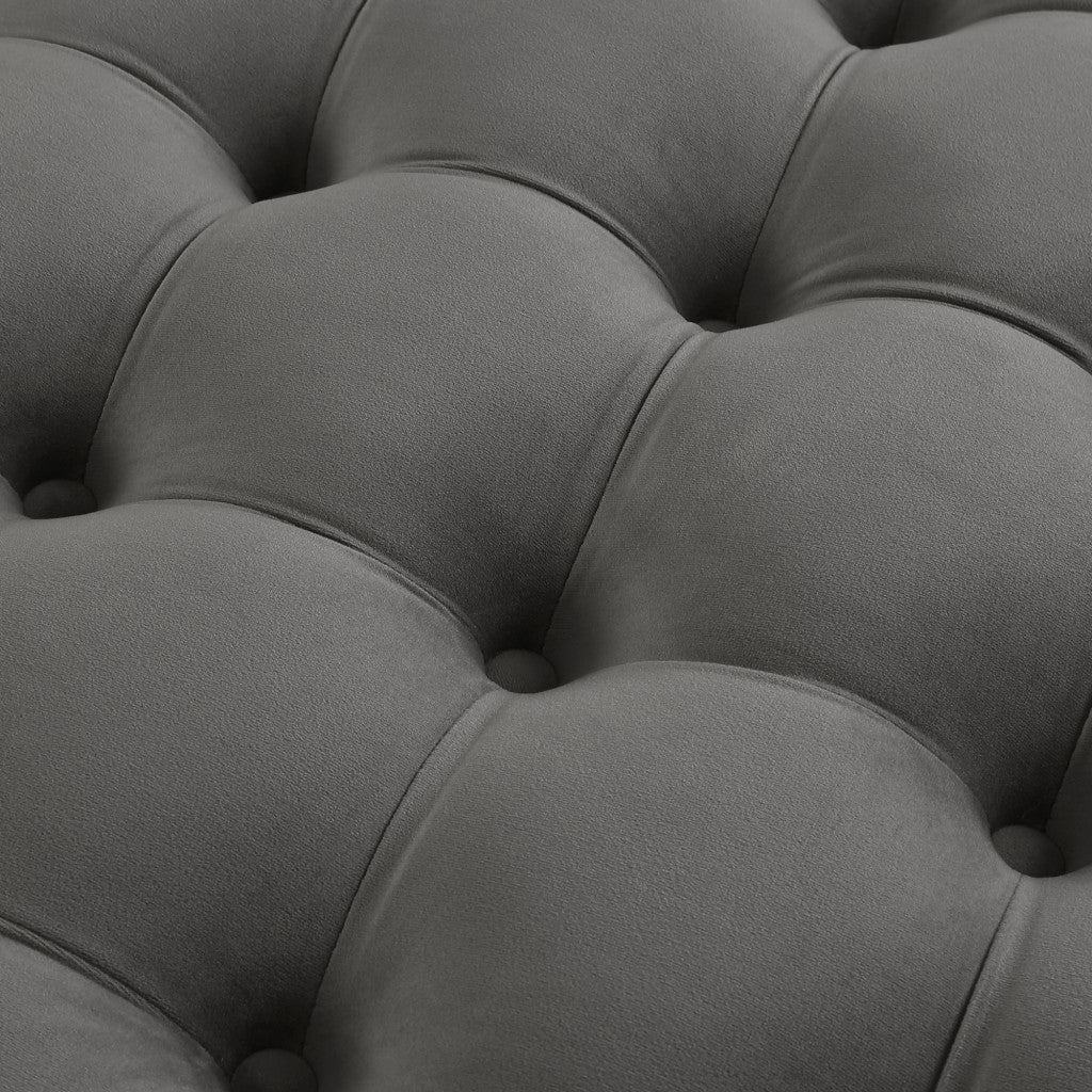 33" Blush Velvet And Black Rolling Tufted Round Cocktail Ottoman