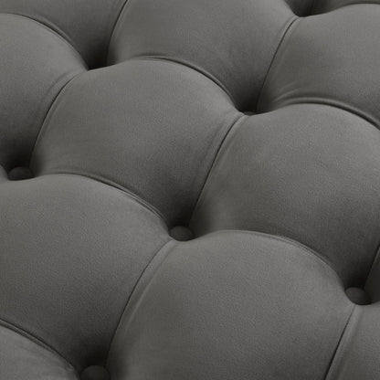 33" Blush Velvet And Black Rolling Tufted Round Cocktail Ottoman