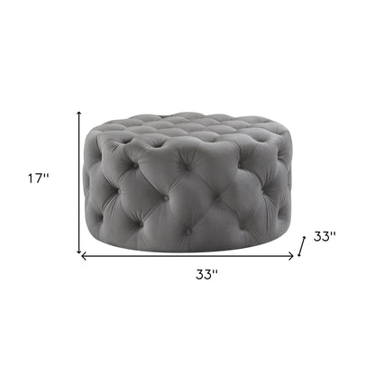 33" Blush Velvet And Black Rolling Tufted Round Cocktail Ottoman