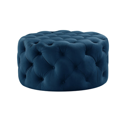 33" Blush Velvet And Black Rolling Tufted Round Cocktail Ottoman