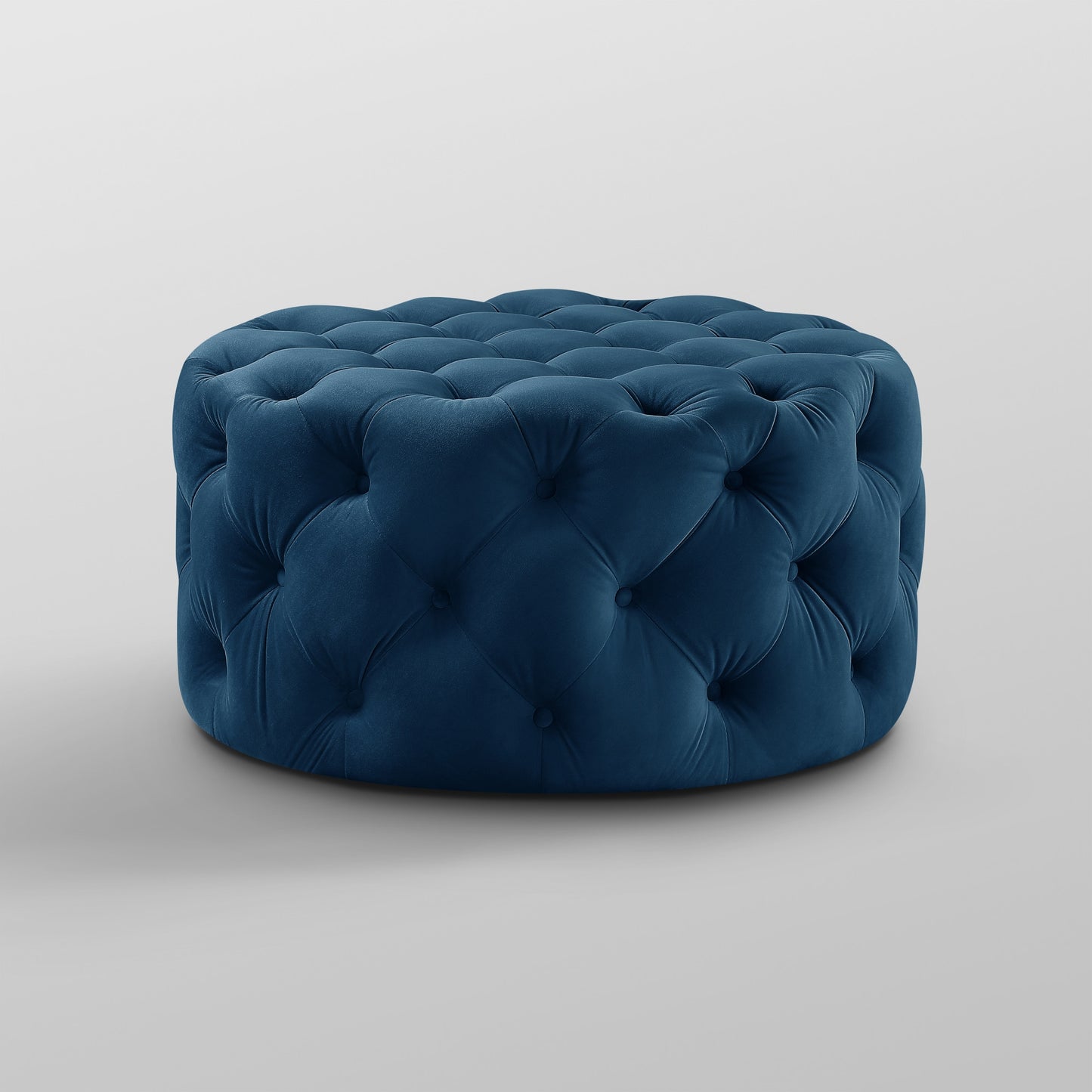 33" Blush Velvet And Black Rolling Tufted Round Cocktail Ottoman