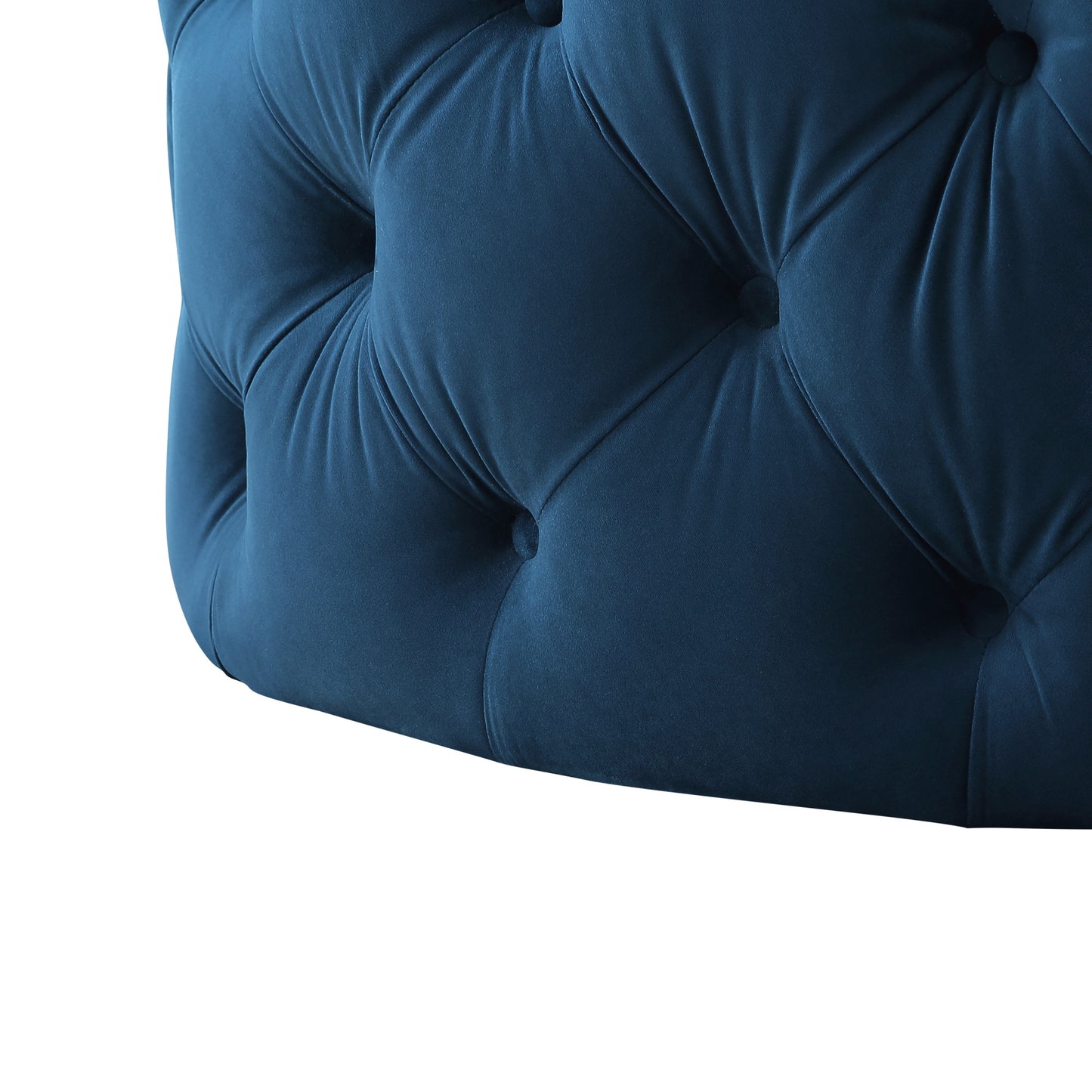 33" Blush Velvet And Black Rolling Tufted Round Cocktail Ottoman