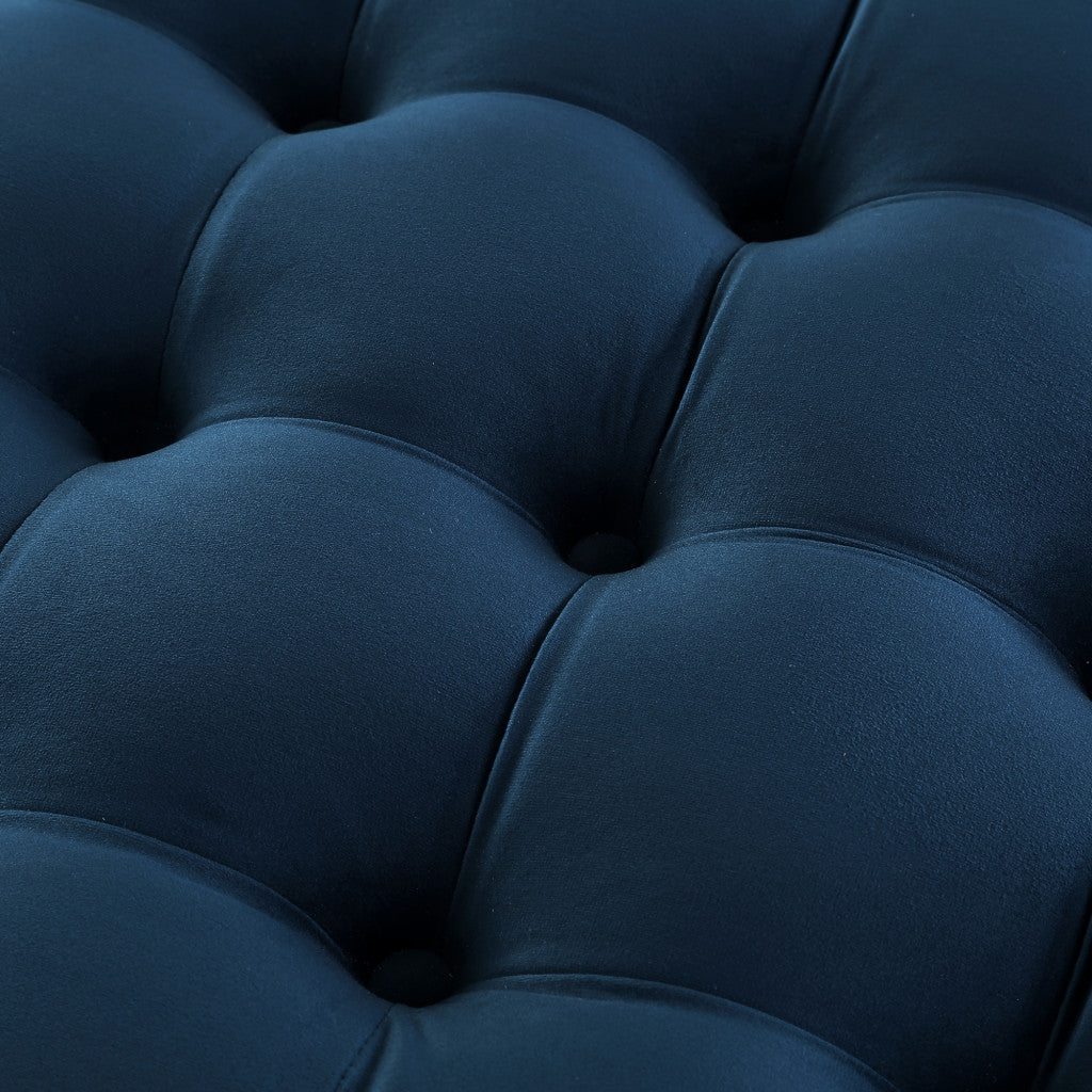 33" Blush Velvet And Black Rolling Tufted Round Cocktail Ottoman