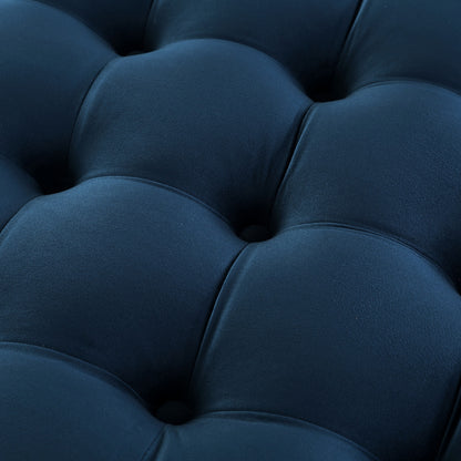33" Blush Velvet And Black Rolling Tufted Round Cocktail Ottoman
