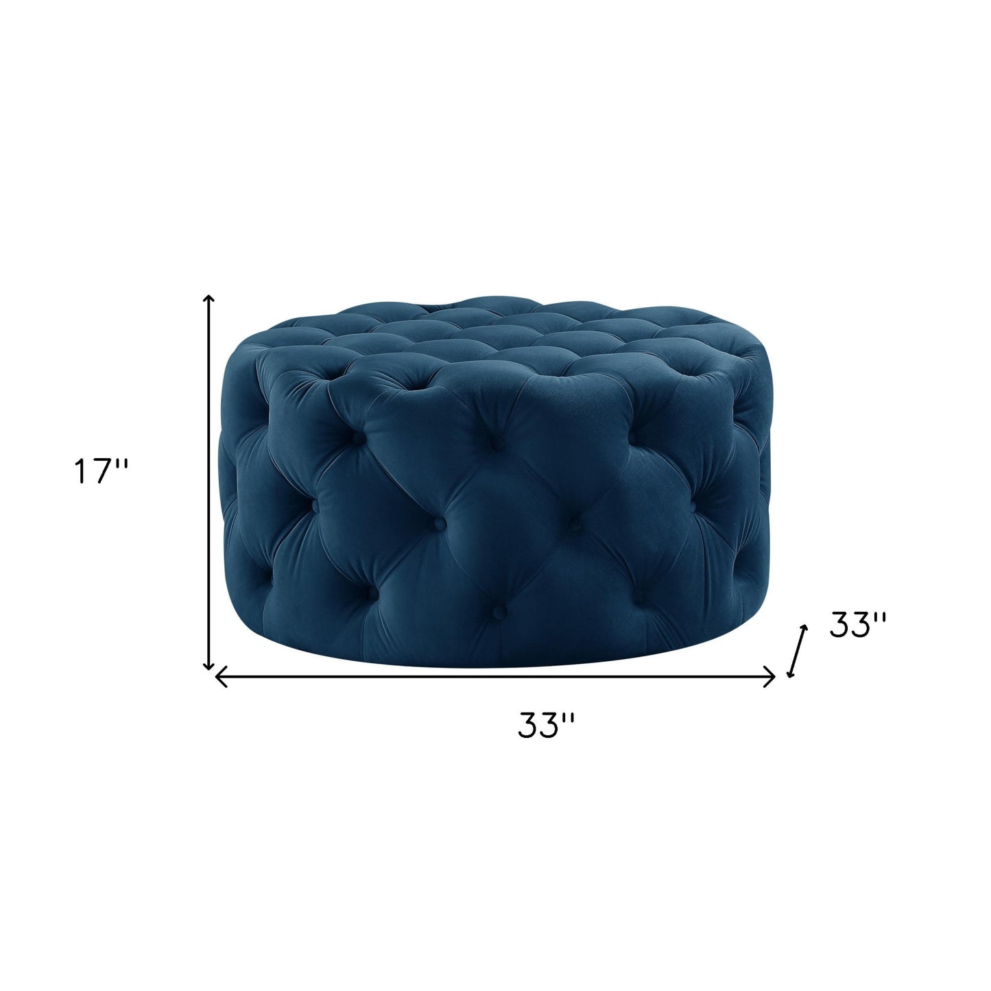 33" Blush Velvet And Black Rolling Tufted Round Cocktail Ottoman