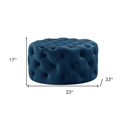33" Blush Velvet And Black Rolling Tufted Round Cocktail Ottoman