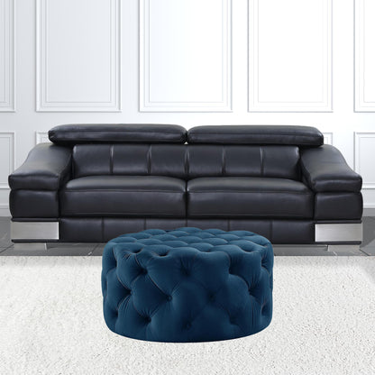 33" Blush Velvet And Black Rolling Tufted Round Cocktail Ottoman