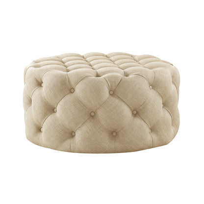 33" Blush Velvet And Black Rolling Tufted Round Cocktail Ottoman