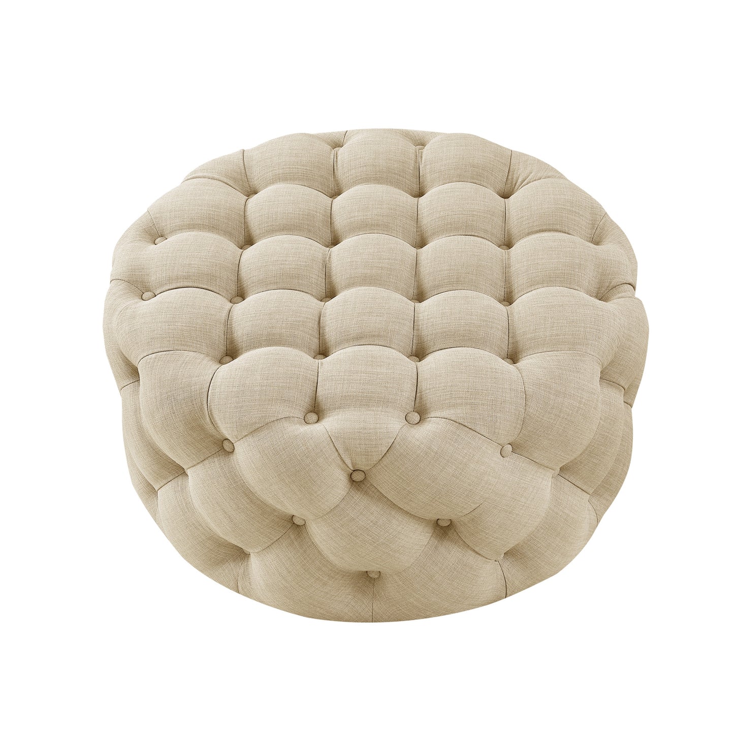 33" Blush Velvet And Black Rolling Tufted Round Cocktail Ottoman