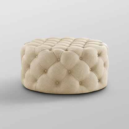 33" Blush Velvet And Black Rolling Tufted Round Cocktail Ottoman