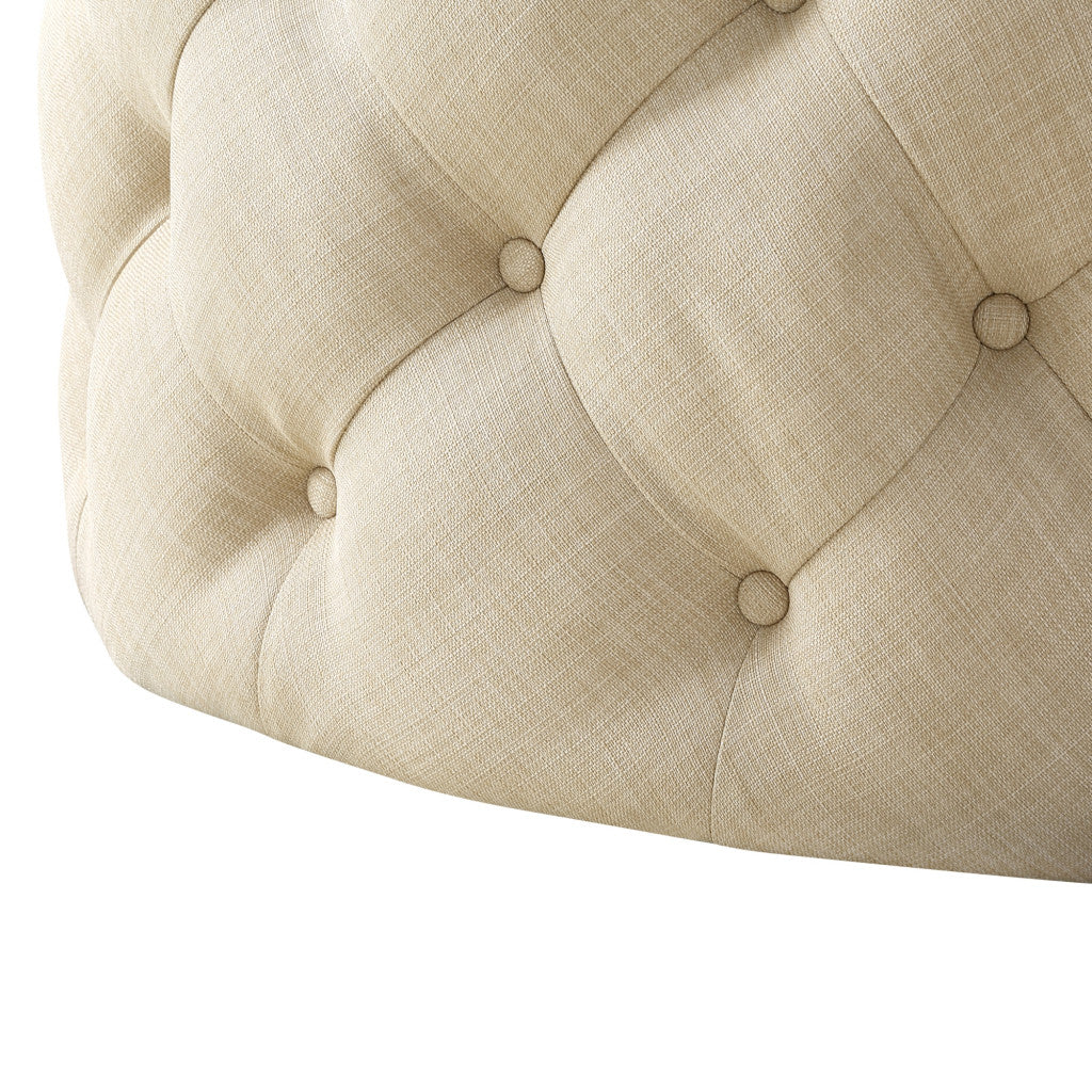 33" Blush Velvet And Black Rolling Tufted Round Cocktail Ottoman