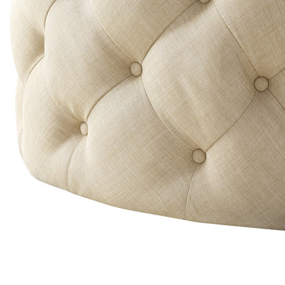 33" Blush Velvet And Black Rolling Tufted Round Cocktail Ottoman