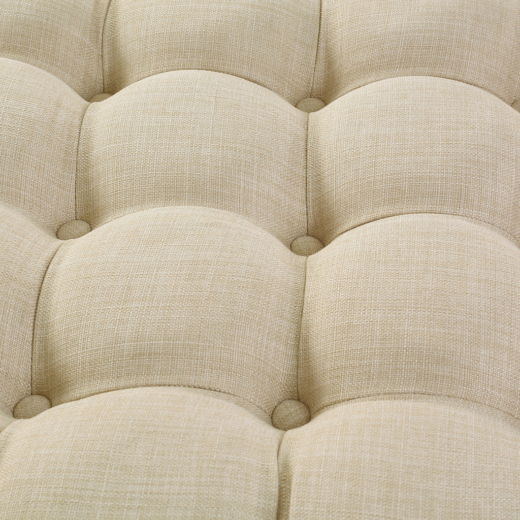 33" Blush Velvet And Black Rolling Tufted Round Cocktail Ottoman