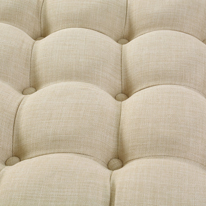 33" Blush Velvet And Black Rolling Tufted Round Cocktail Ottoman