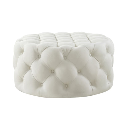 33" Blush Velvet And Black Rolling Tufted Round Cocktail Ottoman
