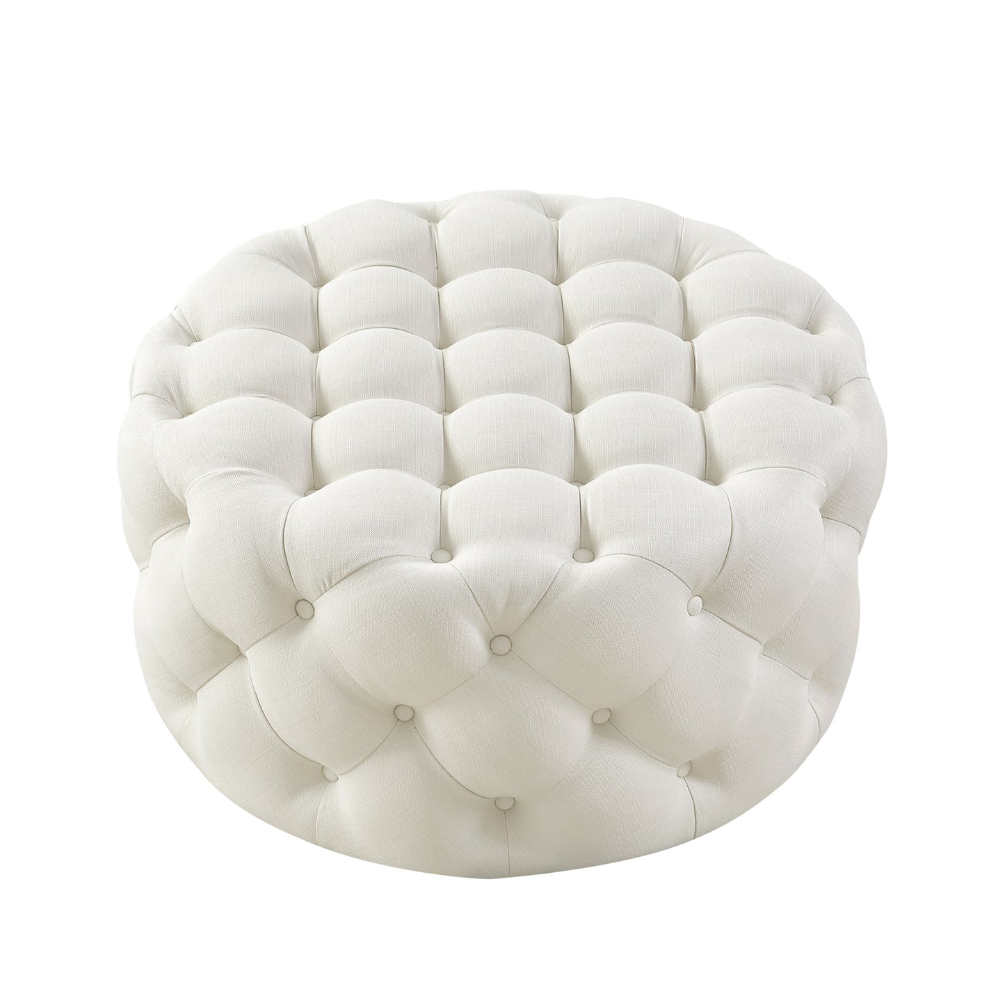 33" Blush Velvet And Black Rolling Tufted Round Cocktail Ottoman