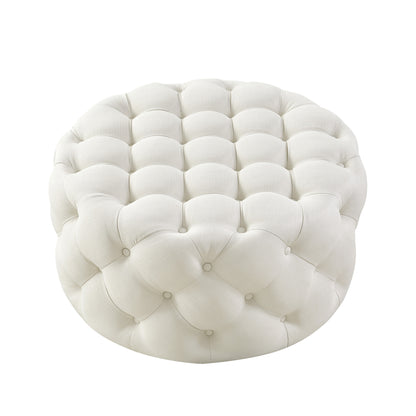 33" Blush Velvet And Black Rolling Tufted Round Cocktail Ottoman