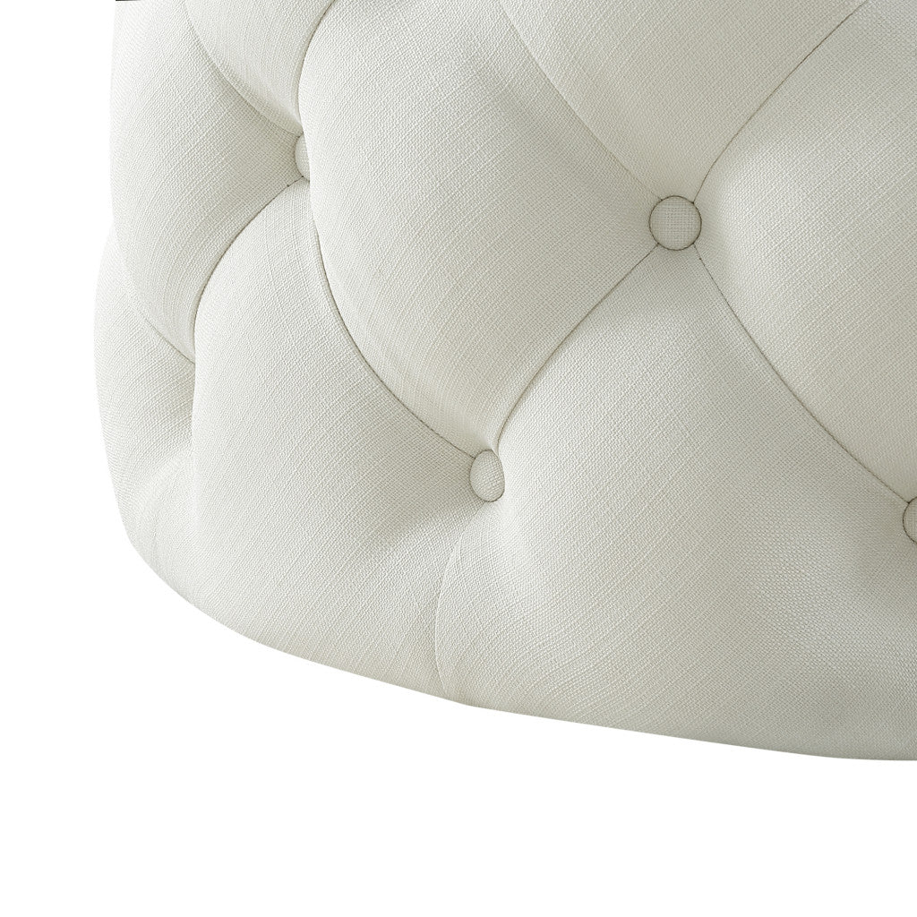 33" Blush Velvet And Black Rolling Tufted Round Cocktail Ottoman