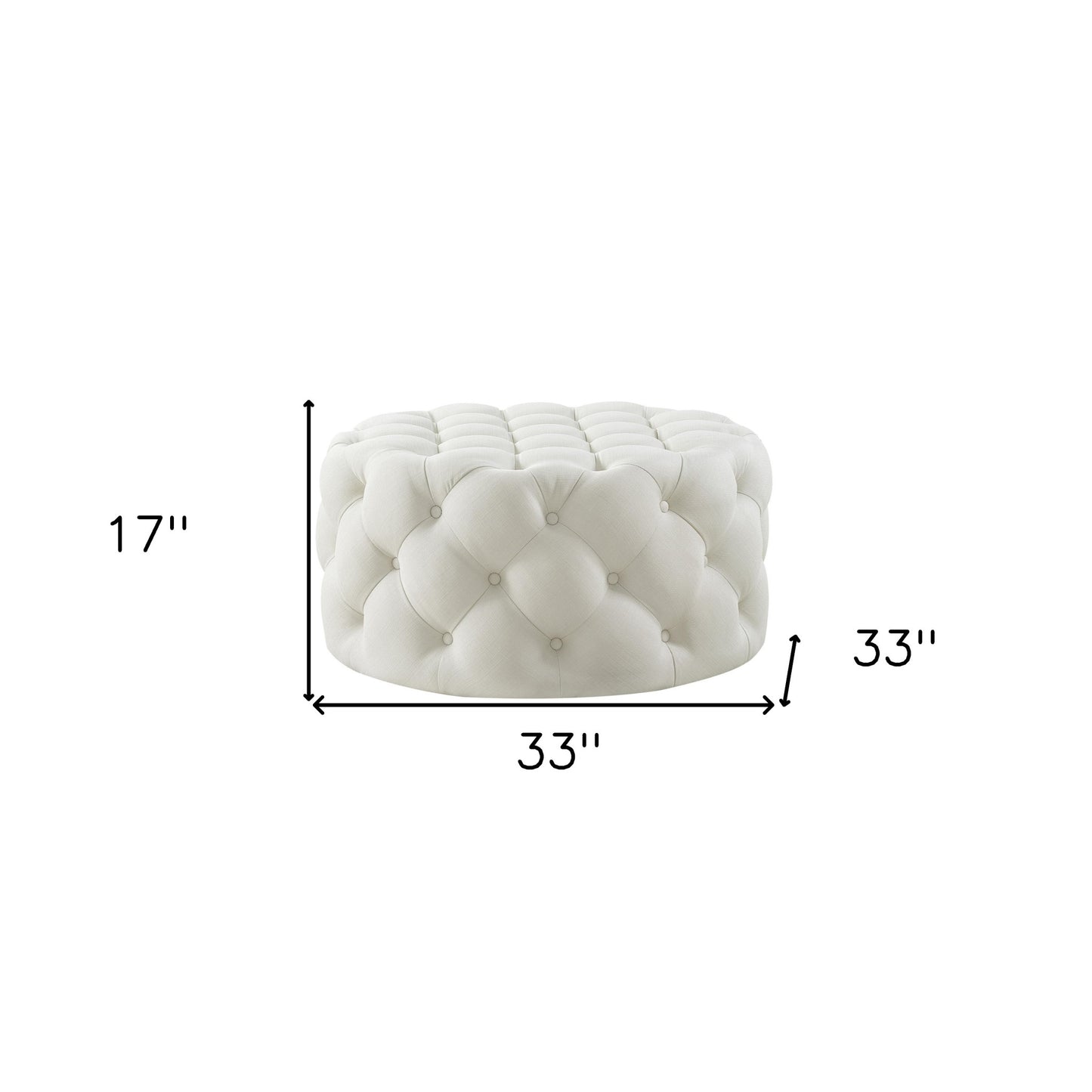 33" Blush Velvet And Black Rolling Tufted Round Cocktail Ottoman