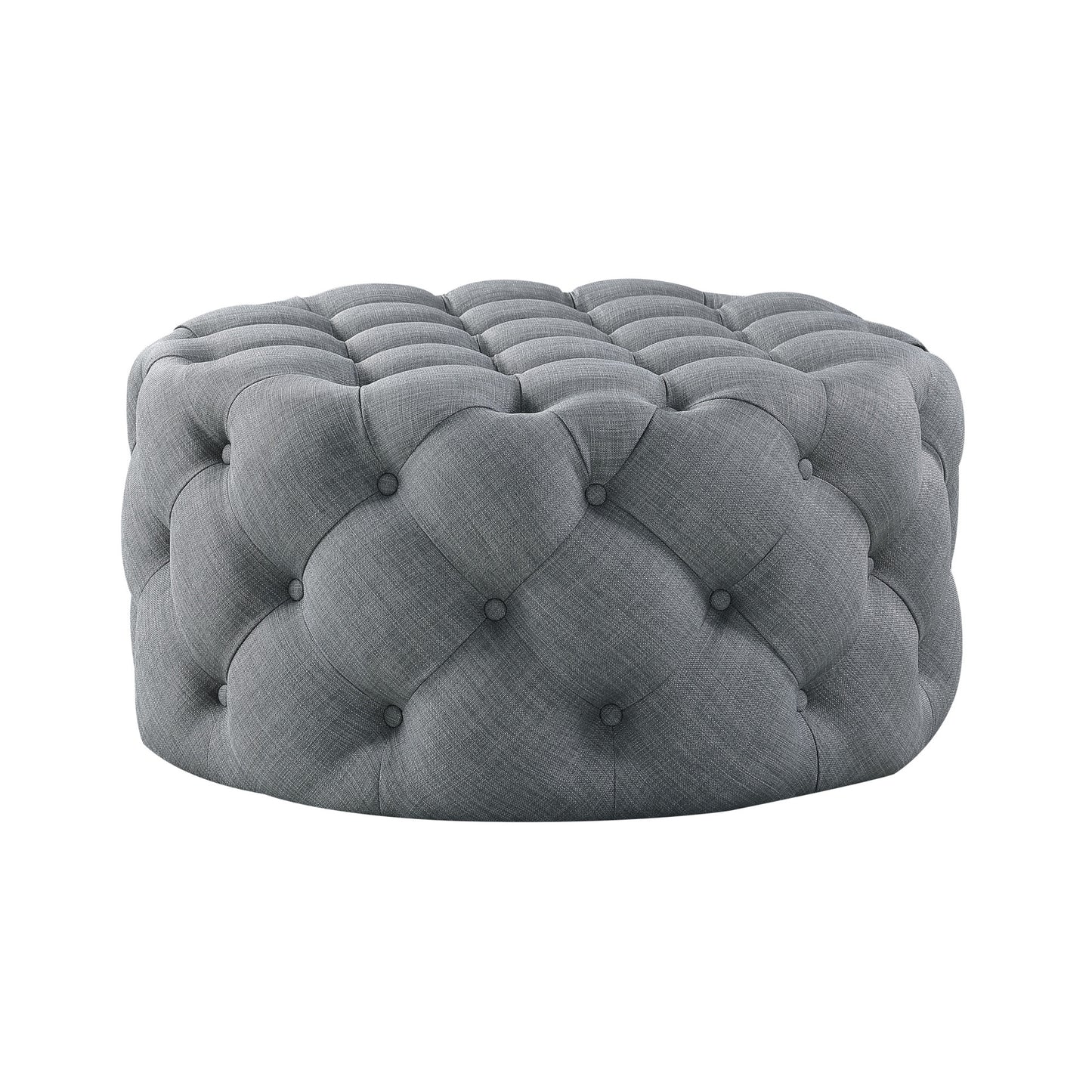 33" Blush Velvet And Black Rolling Tufted Round Cocktail Ottoman