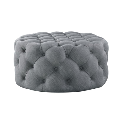 33" Blush Velvet And Black Rolling Tufted Round Cocktail Ottoman