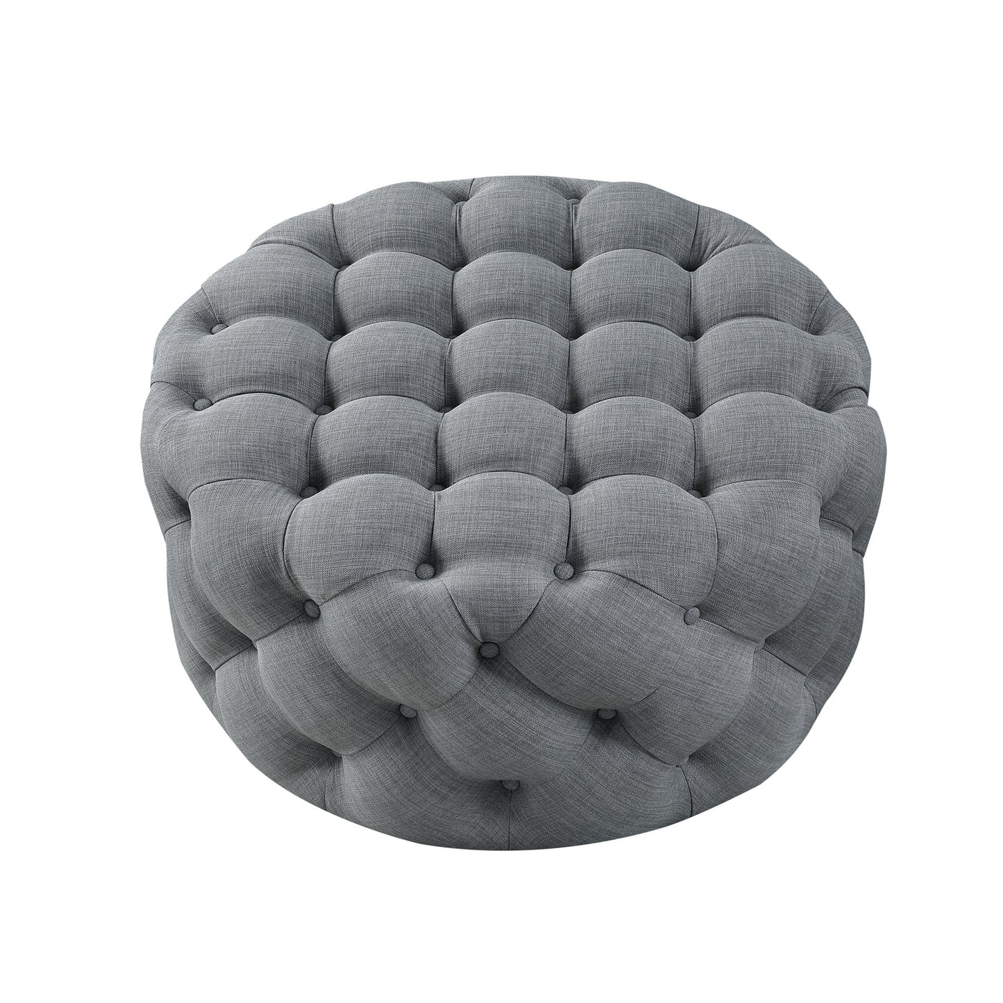33" Blush Velvet And Black Rolling Tufted Round Cocktail Ottoman