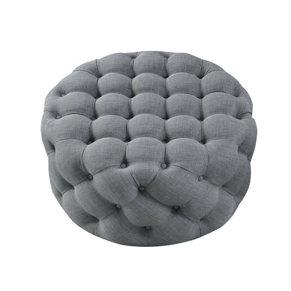 33" Blush Velvet And Black Rolling Tufted Round Cocktail Ottoman