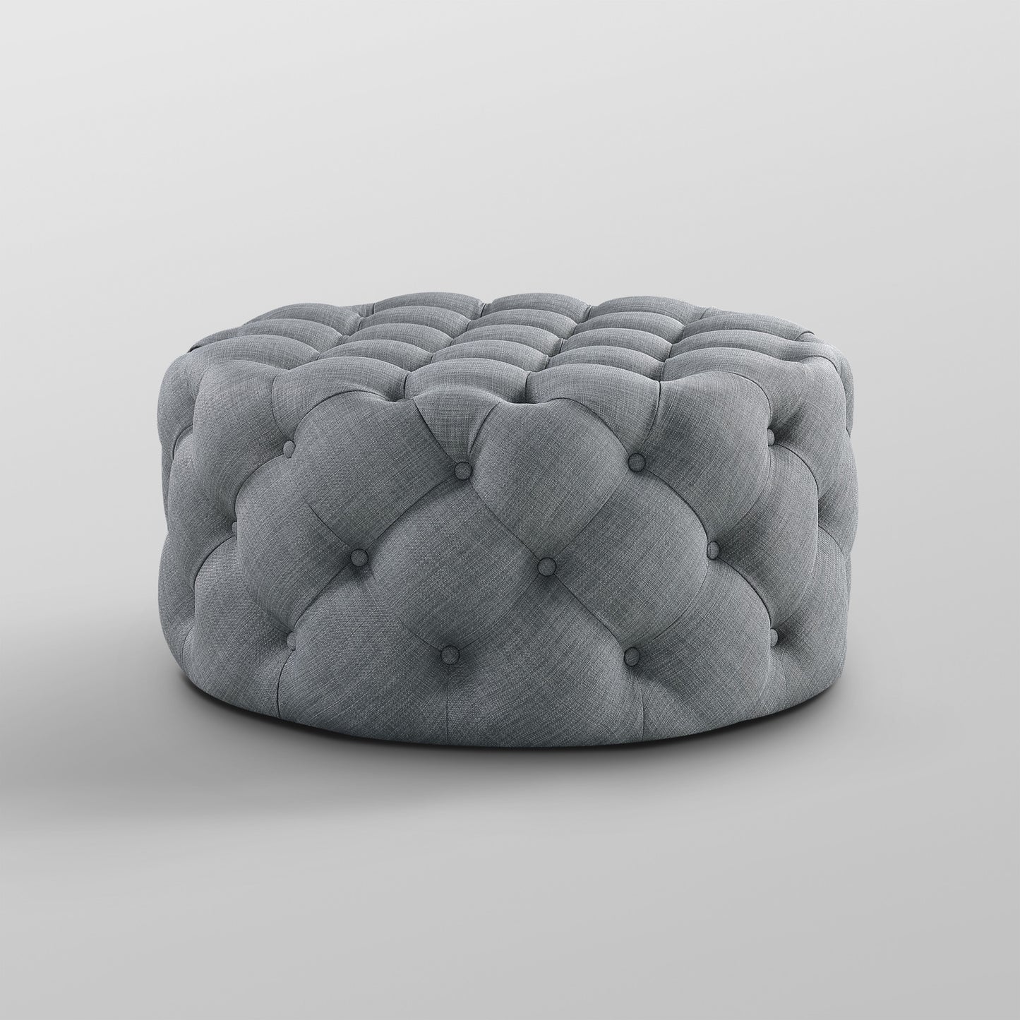 33" Blush Velvet And Black Rolling Tufted Round Cocktail Ottoman