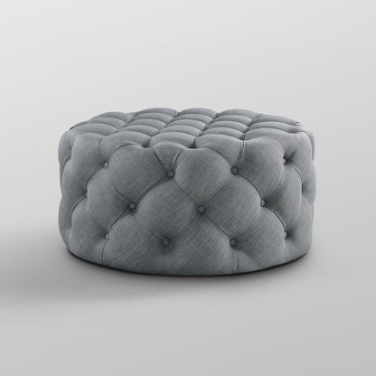 33" Blush Velvet And Black Rolling Tufted Round Cocktail Ottoman