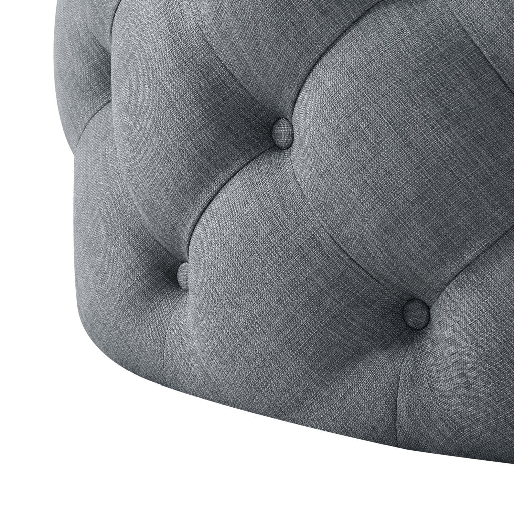 33" Blush Velvet And Black Rolling Tufted Round Cocktail Ottoman
