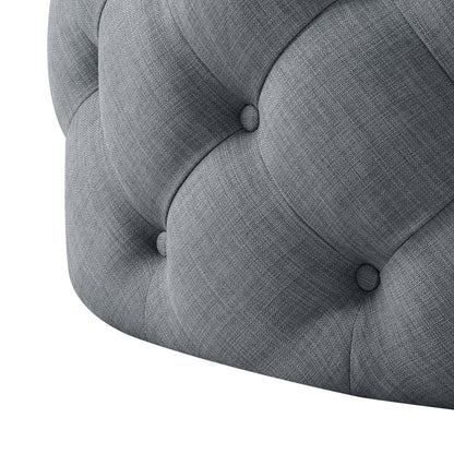 33" Blush Velvet And Black Rolling Tufted Round Cocktail Ottoman