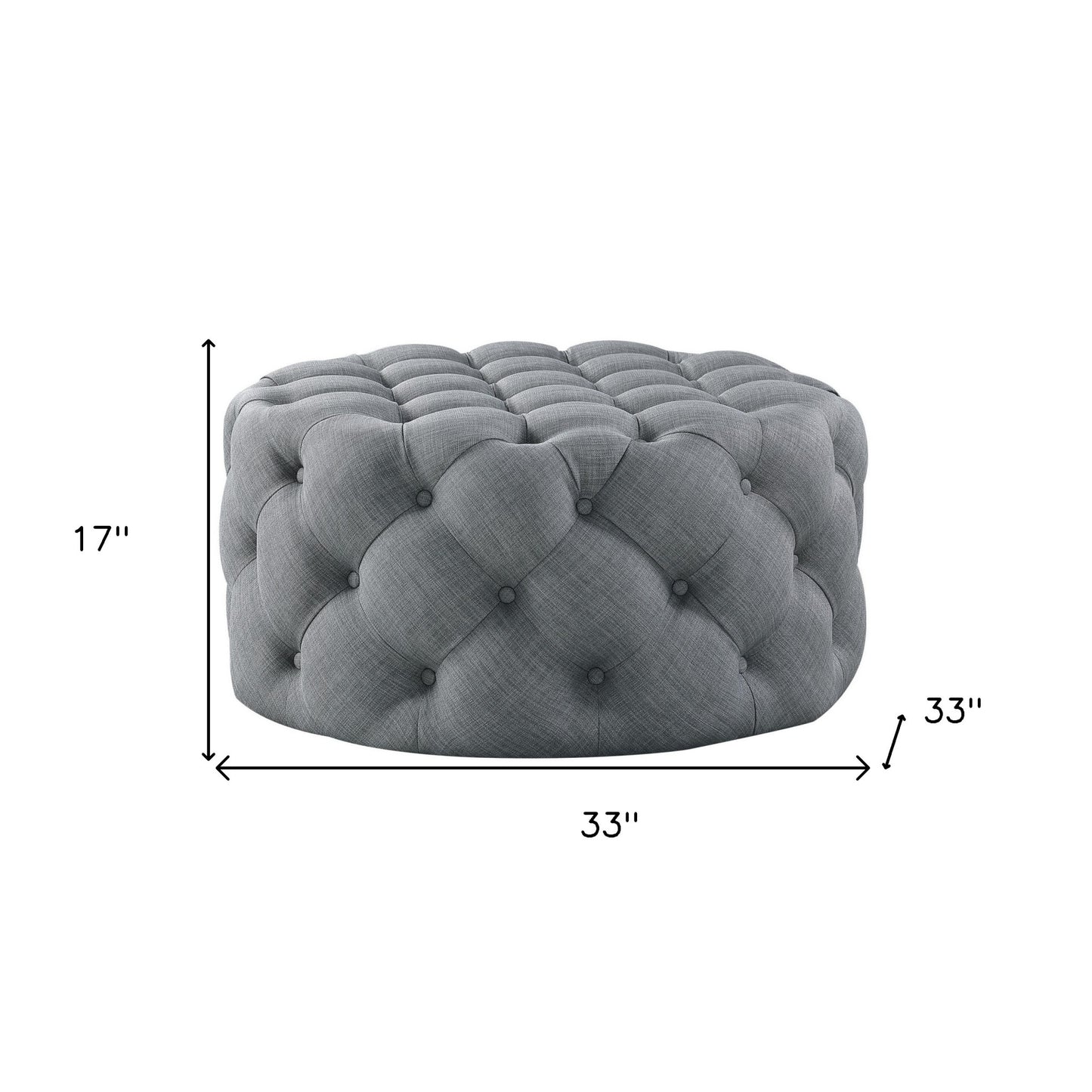 33" Blush Velvet And Black Rolling Tufted Round Cocktail Ottoman