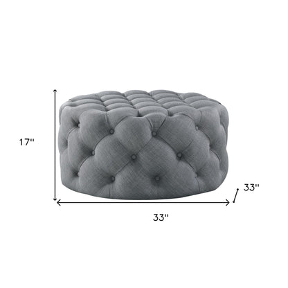 33" Blush Velvet And Black Rolling Tufted Round Cocktail Ottoman