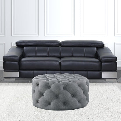 33" Blush Velvet And Black Rolling Tufted Round Cocktail Ottoman