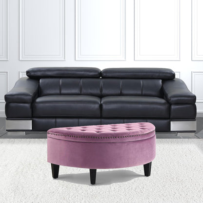 44" Blush Velvet And Black Tufted Half Circle Storage