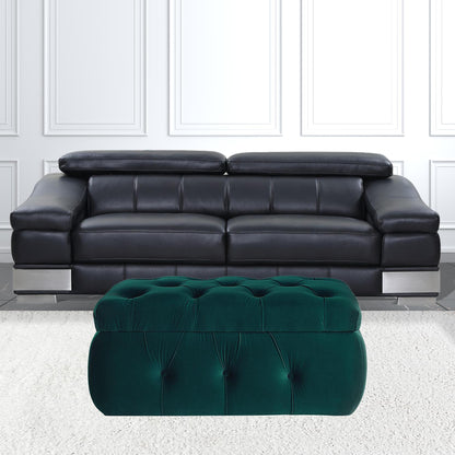 25" Green Velvet Tufted Storage Ottoman