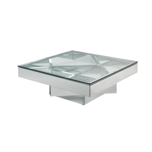 40" Clear And Silver Glass Mirrored Coffee Table