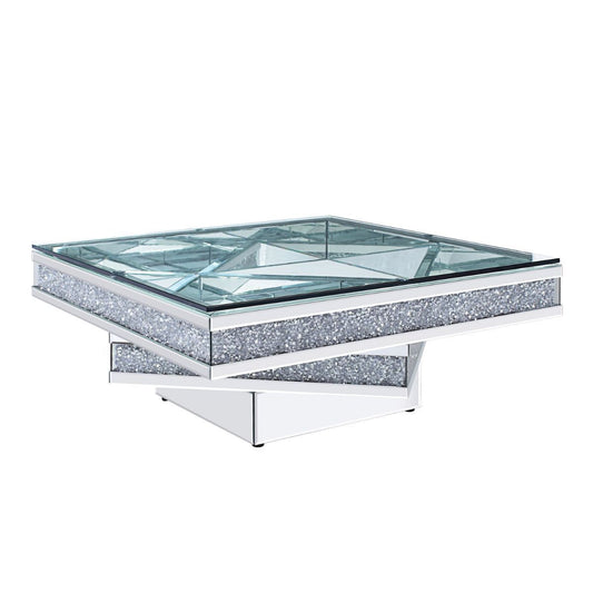 39" Clear And Silver Glass Square Mirrored Coffee Table