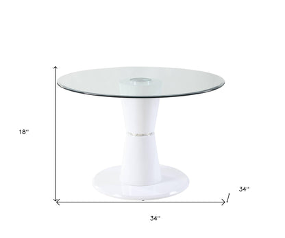 34" Clear And White Glass Round Coffee Table