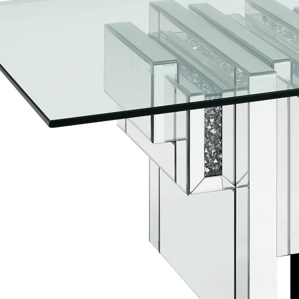 47" Clear And Silver Glass Mirrored Coffee Table