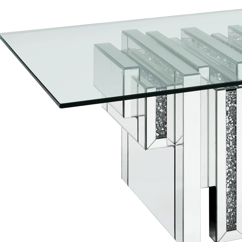 47" Clear And Silver Glass Mirrored Coffee Table