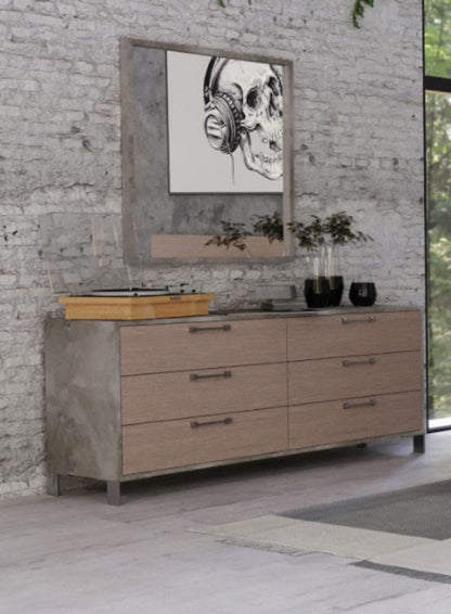 64" Brown Oak Grey Solid And Manufactured Wood Six Drawer Dresser