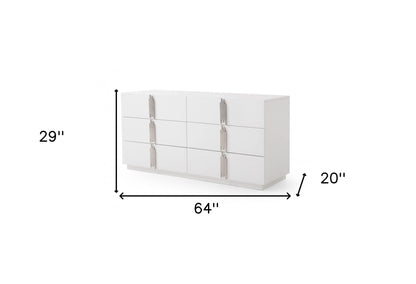 64" White Solid and Manufactured Wood Six Drawer Double Dresser